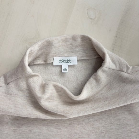 HAVEN cowl pullover sweater oatmeal tan XL lounge soft tencel lyocell - Picture 4 of 6